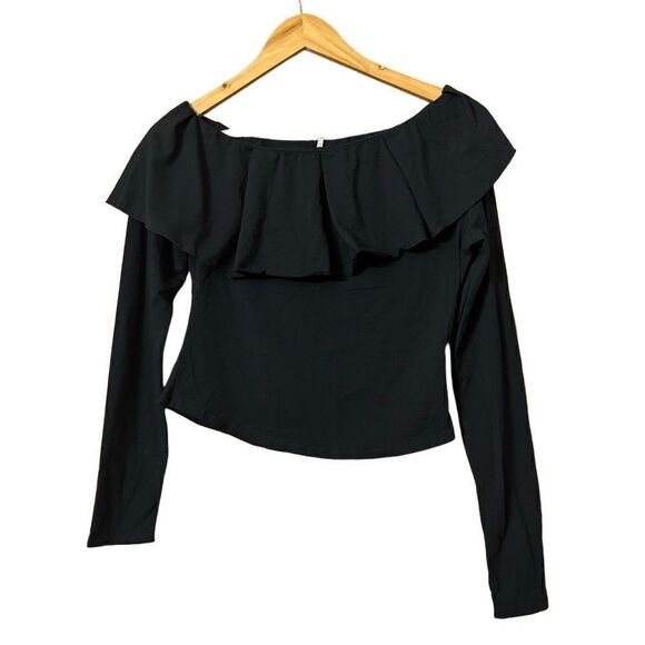 Free people everything always black long sleeve ruffle top black size large new - Picture 2 of 9